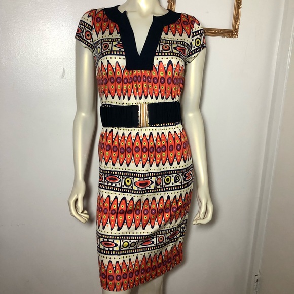 Trina Turk Silk Sheath Dress Size 2 Navy Matching Wide Belt With Metal Clasp AB - Picture 6 of 10